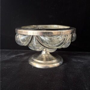 Vintage Handblown Bubble Glass Candy Nut Dish with Metal Trim